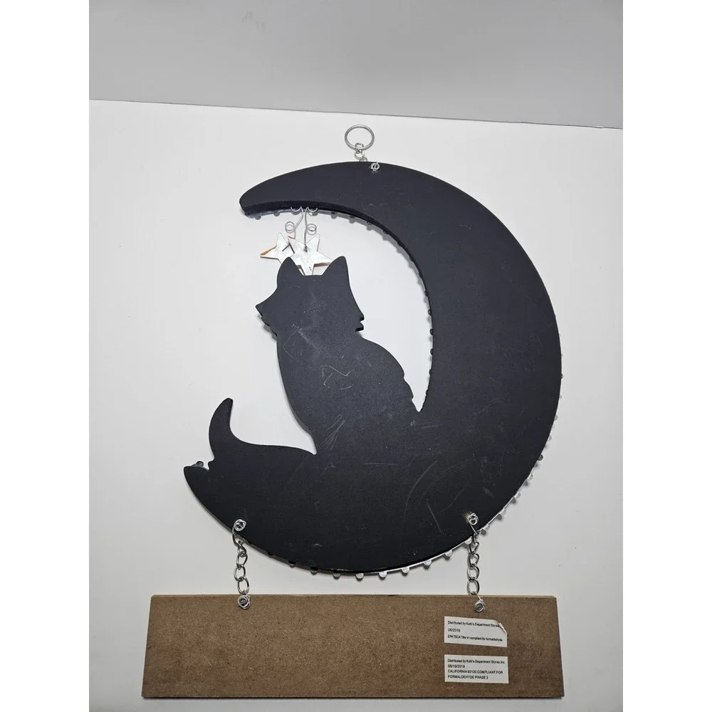 Halloween Black Cat Crescent Moon Wall Hanging Decoration Happy Halloween Vtg